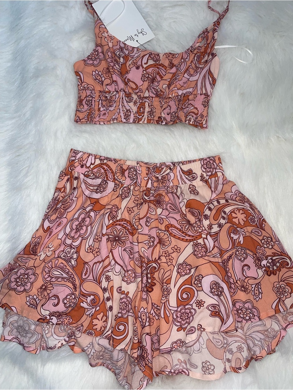 Women's Pink Paisley short set